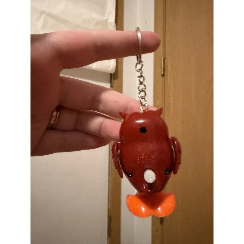 Owl Wind Up Toy Upcycled Keychain